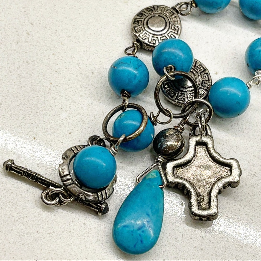 Handmade Natural Turquoise + Sterling Bracelet - Picture 4 of 9